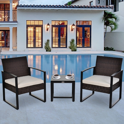 Outsunny 3pcs Rattan Wicker Coffee Table Set Garden Chair Table Set w/