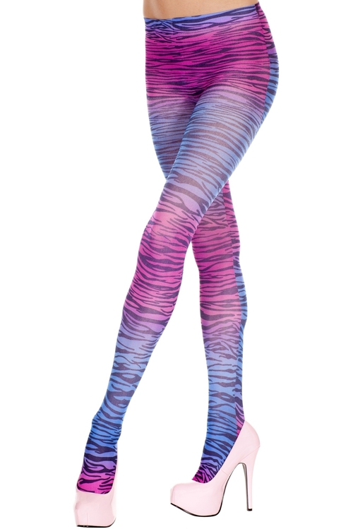 682-RAINBOW-ZEBRA Multicolor Zebra Print Pantyhose, Rainbow & Zebr