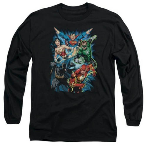 Trevco Jla-Jl Assemble Long Sleeve Adult 18-1 Tee- Black - Large