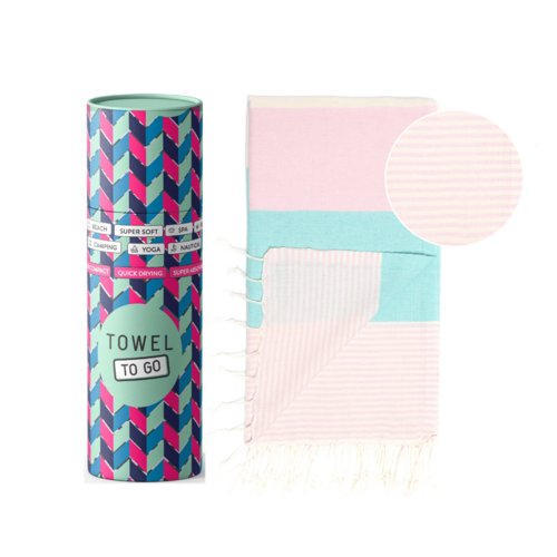 Beach Pool Hammam Towel, Mint - Pink in Gift Box