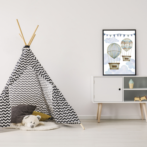 Poster "2 hot air balloons" black frame, A3 format