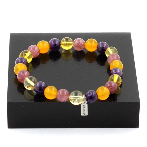 Citrine + Amethyst + Lepidolite + Yellow Agate Bracelet 8 mm Beads.