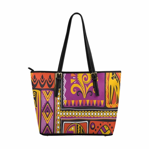Large Leather Tote Shoulder Bag - Bohemian Print