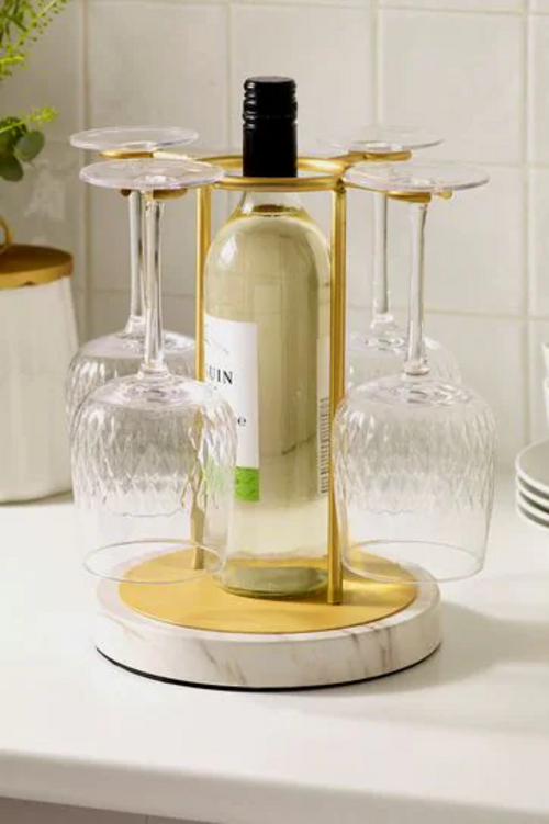 Gold Valencia Bottle and Glass Holder Centre Piece