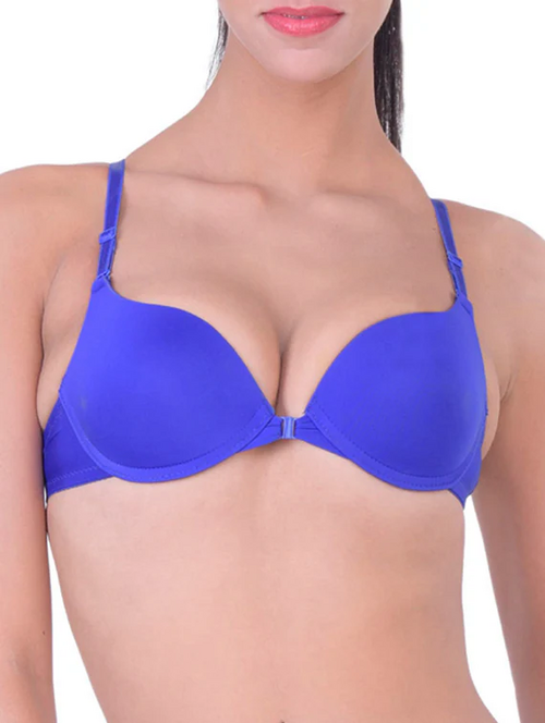 Styled Back Front Open Bra(Size38)(Colorblue)