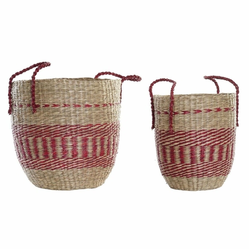 Basket set DKD Home Decor Natural Red Seagrass (2 pcs) (34 x 34 x 40