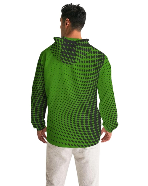 Mens Hooded Windbreaker - Green Polka Dot Water Resistant Jacket