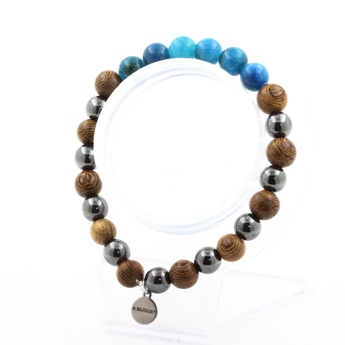 Apatite + Hematite + wood 8 mm beads Bracelet.