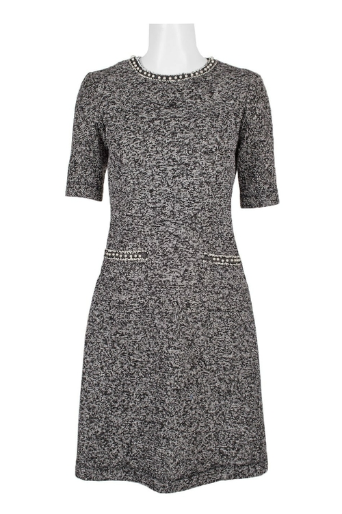 Tahari ASL Crew Neck Short Sleeve Bodycon Zipper Back Embellished