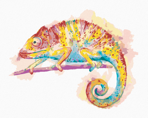 Paint by Numbers - COLOURFUL CHAMELEON ON A WHITE BACKGROUND