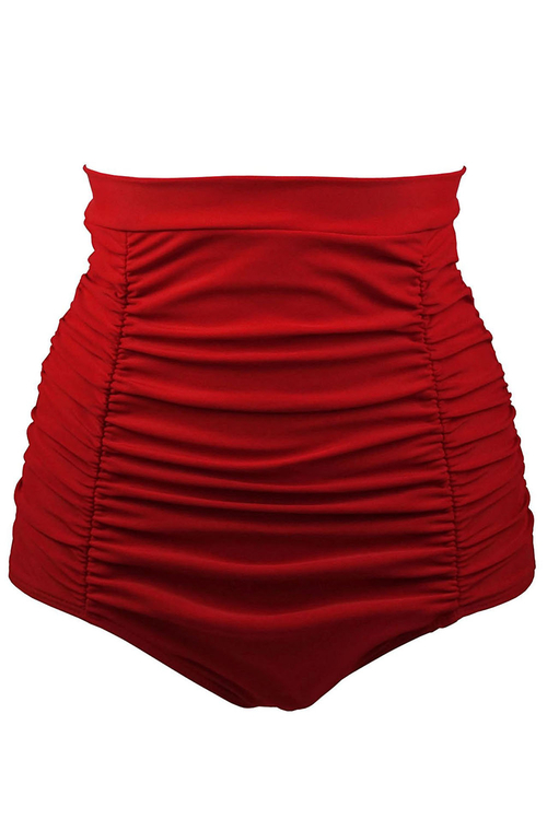 Red Retro High Waisted Swim Short