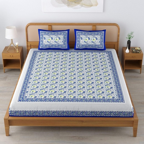  Cotton Blend Elephant Printed Jaipuri Bedsheet for Double Bed King