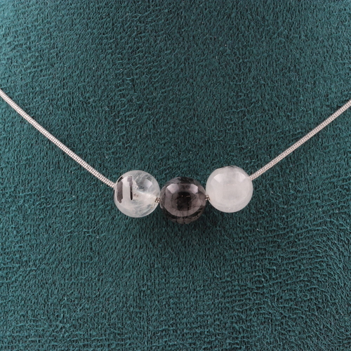 Black rutile Quartz 8 mm 3 beads necklace