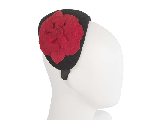 Wide black & red winter headband with flower