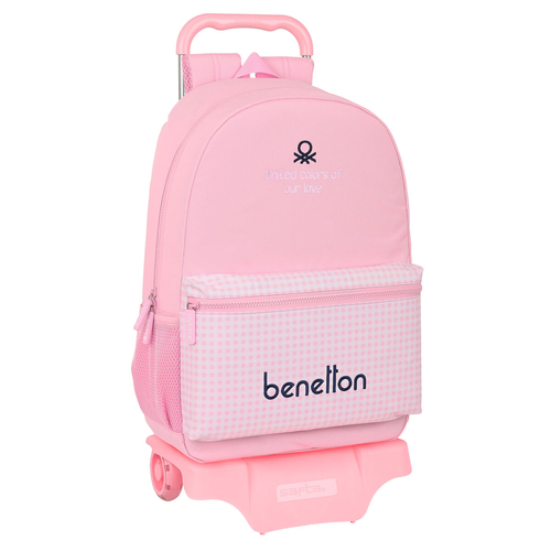 School Rucksack with Wheels Benetton Vichy Pink (30 x 46 x 14 cm)