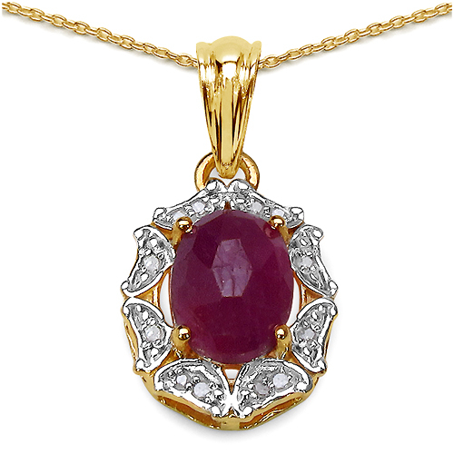 14K Yellow Gold Plated 2.87 Carat Genuine Pink Sapphire & White