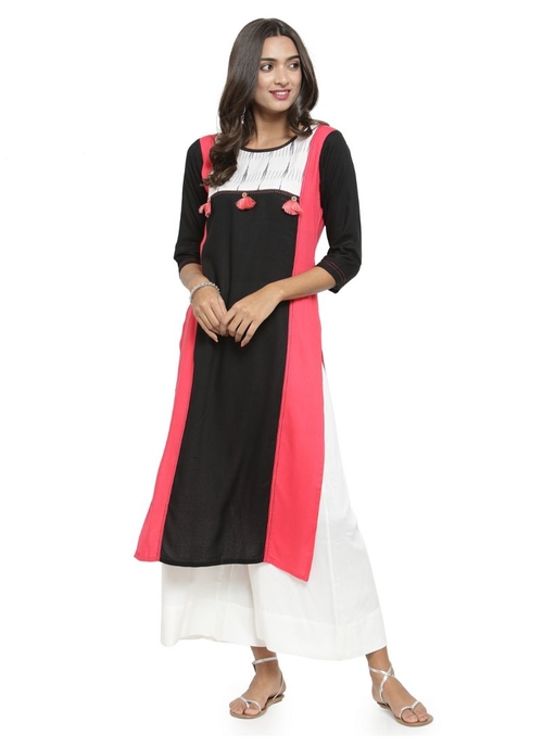 Pink And Black Color Rayon Kurti