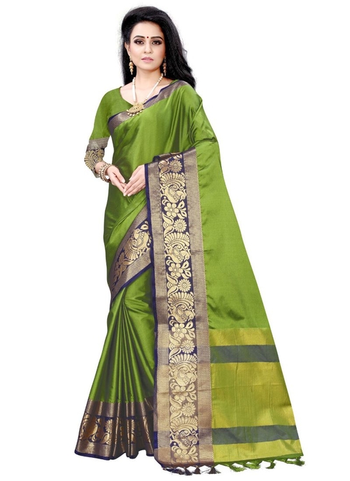 Generic Women's Cotton Silk Saree (Green, 5-6