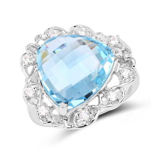 11.01 Carat Genuine Blue Topaz and White Zircon .925 Sterling Silver