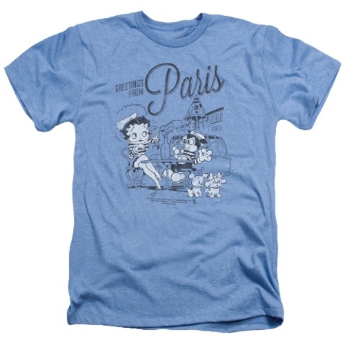 Trevco Boop-Greetings From Paris - Adult Heather Tee - Light Blue,