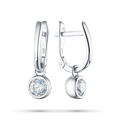 14K White Gold Earrings with 2 Round-Cut Lab-Created Diamonds 0.91