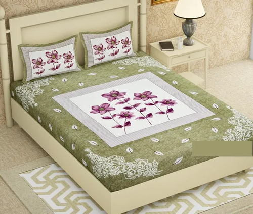 Green Jaipuri Cotton Double Badsheet with Two Pillow Cover (Size