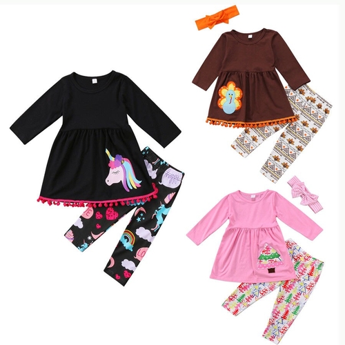 Baby  Kids Girls Cartoon Outfits Clothes T shirt