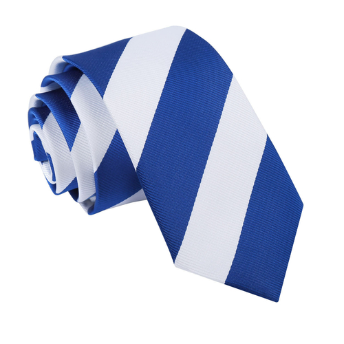 Striped Slim Tie - Royal Blue & White