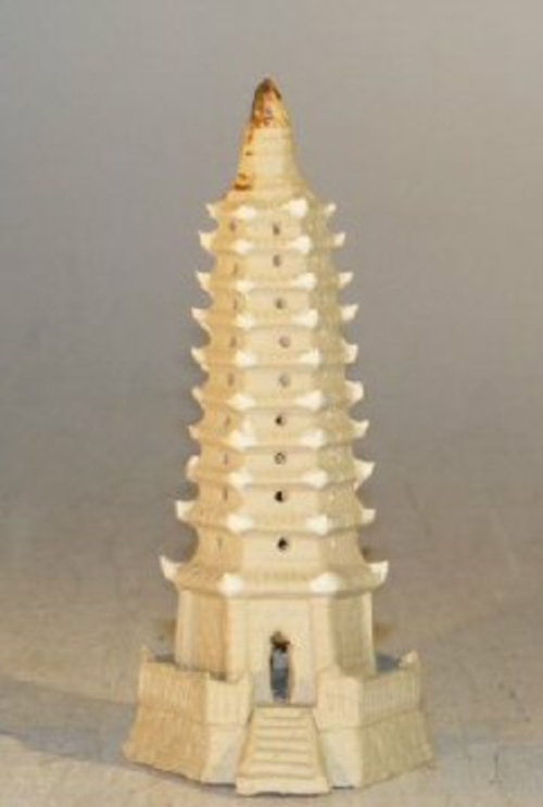 Unglazed Ceramic Pagoda Figurine