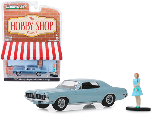 1970 Mercury Cougar Light Blue Metallic with Woman in Dress Figurine