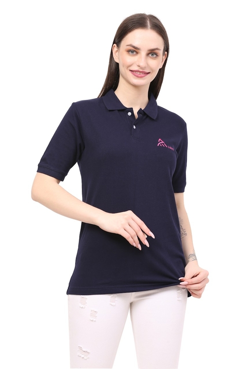 Women Solid Polo Collar T-shirt (ColorBlack) (Size XL)