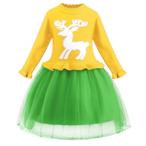 Kids Girls Deer Christmas Xmas Knitted Party Tulle