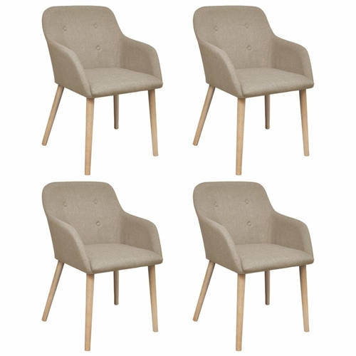 Dining Chairs 4 pcs Beige Fabric and Solid Oak Wood