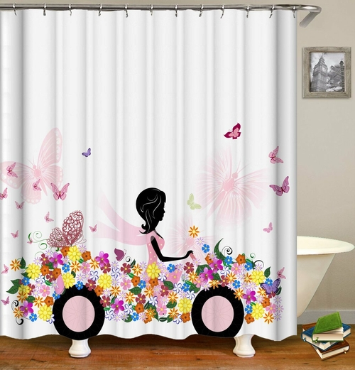 Black Figure In A Flowery Car Shower Curtain