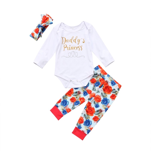 3PCS Set Newborn Baby Girl Floral Long Sleeve Tops