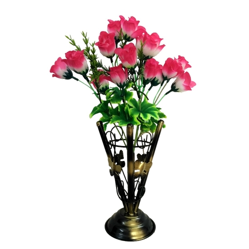 Iron Vase with Artificial Plastic Flower (1 Piece)