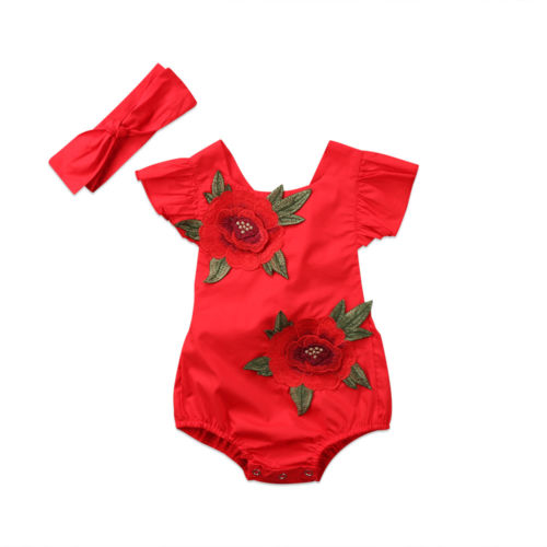 2pcs Newborn Baby Girl Jumpsuit Embroider Floral