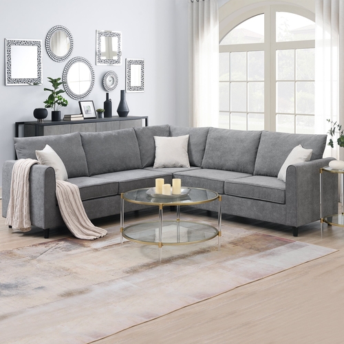 91*91" Modern Upholstered Living Room Sectional Sofa, L Shape