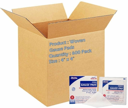 Dukal Woven Gauze Pads 4" x 4". Case of 600 12-ply Disposable Cotton