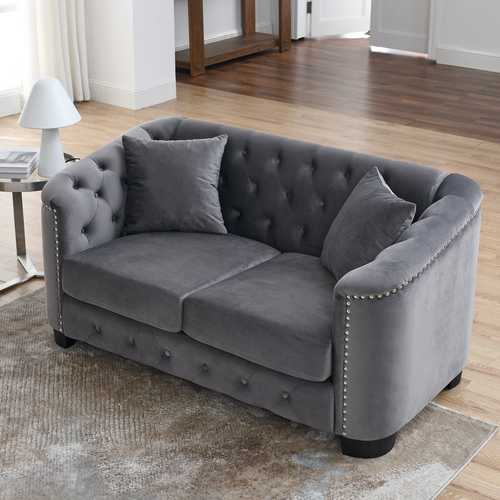 59-Inch Modern Chesterfield Velvet Sofa, 2-Seater Sofa, Upholstered