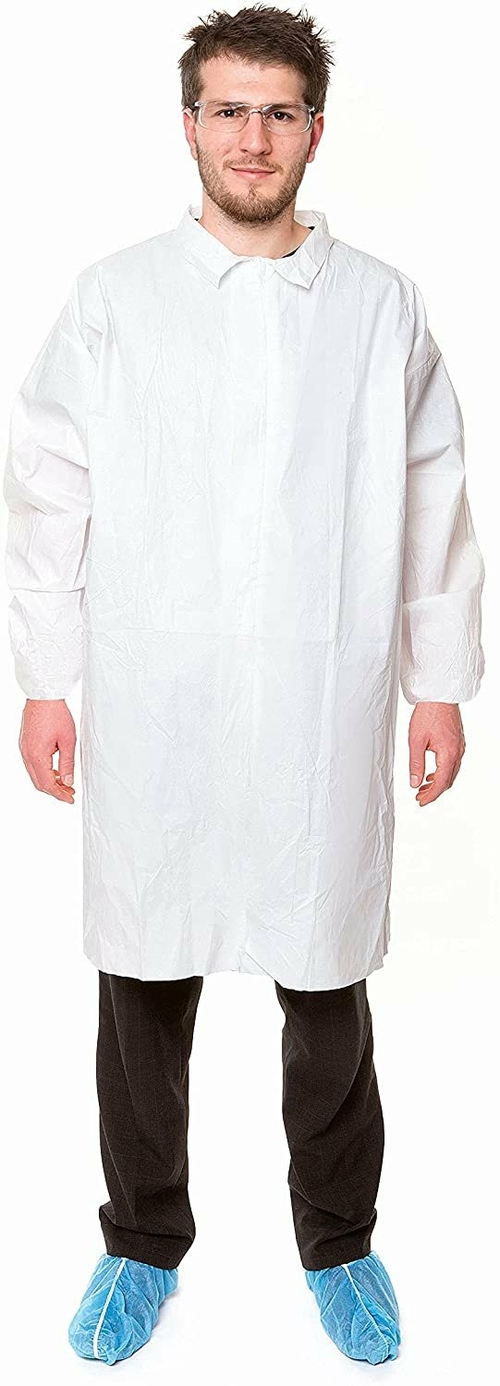 Microporous Lab Coat White Polypropylene Labcoat Large Adult Visitor