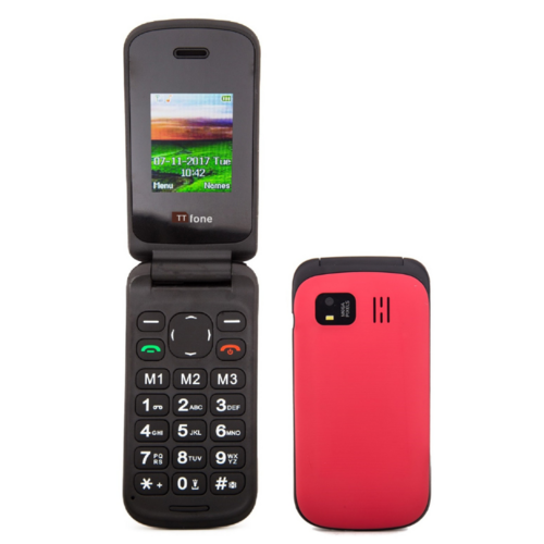 Returned Resale - TTfone TT140 Red Flip Folding Phone with USB Cable,