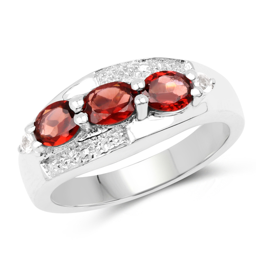 1.58 Carat Genuine Garnet and White Topaz .925 Sterling Silver Ring