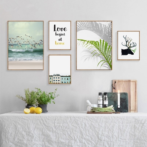 Sea Wall Art Canvas Painting Leaf Nordic