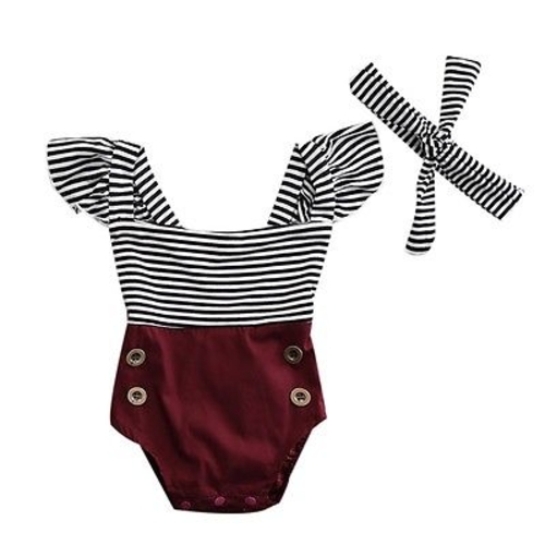 Newborn Baby Kid Girl  Striped Jumpsuit Bodysuit