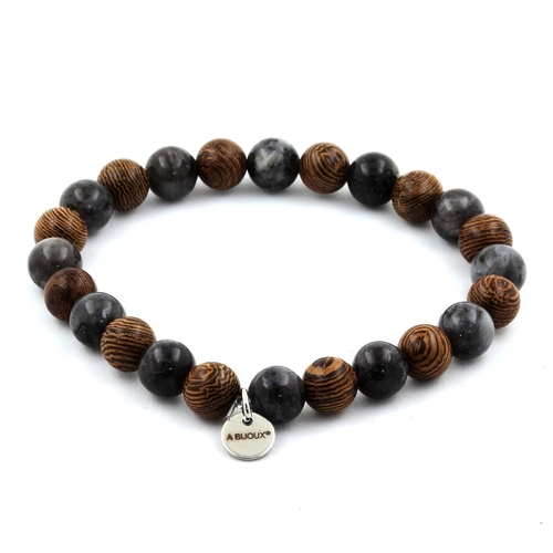 Labradorite + wood Bracelet 8 mm Beads.