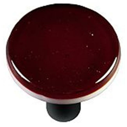 Hot Knobs HK1005-KRB Garnet Red Round Glass Cabinet Knob - Black Post