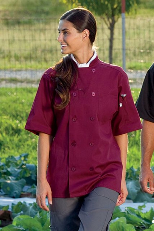 Extra Large Short Sleeve Chef Coat in Burgundy