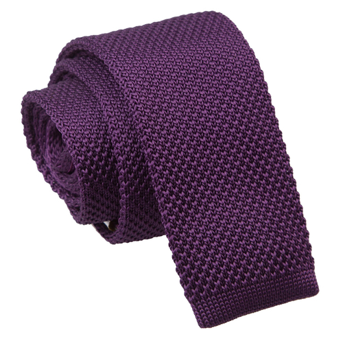Plain Knitted Skinny Tie - Cadbury Purple