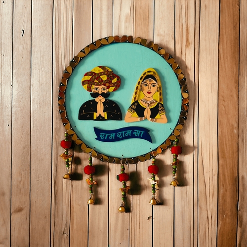 'Ram Ram Sa' Couple, Rajasthani, wall decor, hand made 02